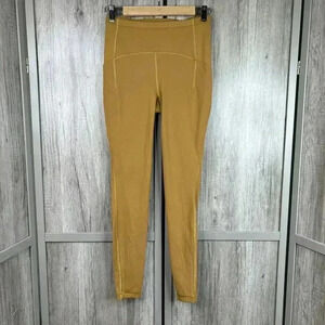 Lululemon Leggings Fast Free 6 Mustard Color High Rise Reflective Dots Sz 6